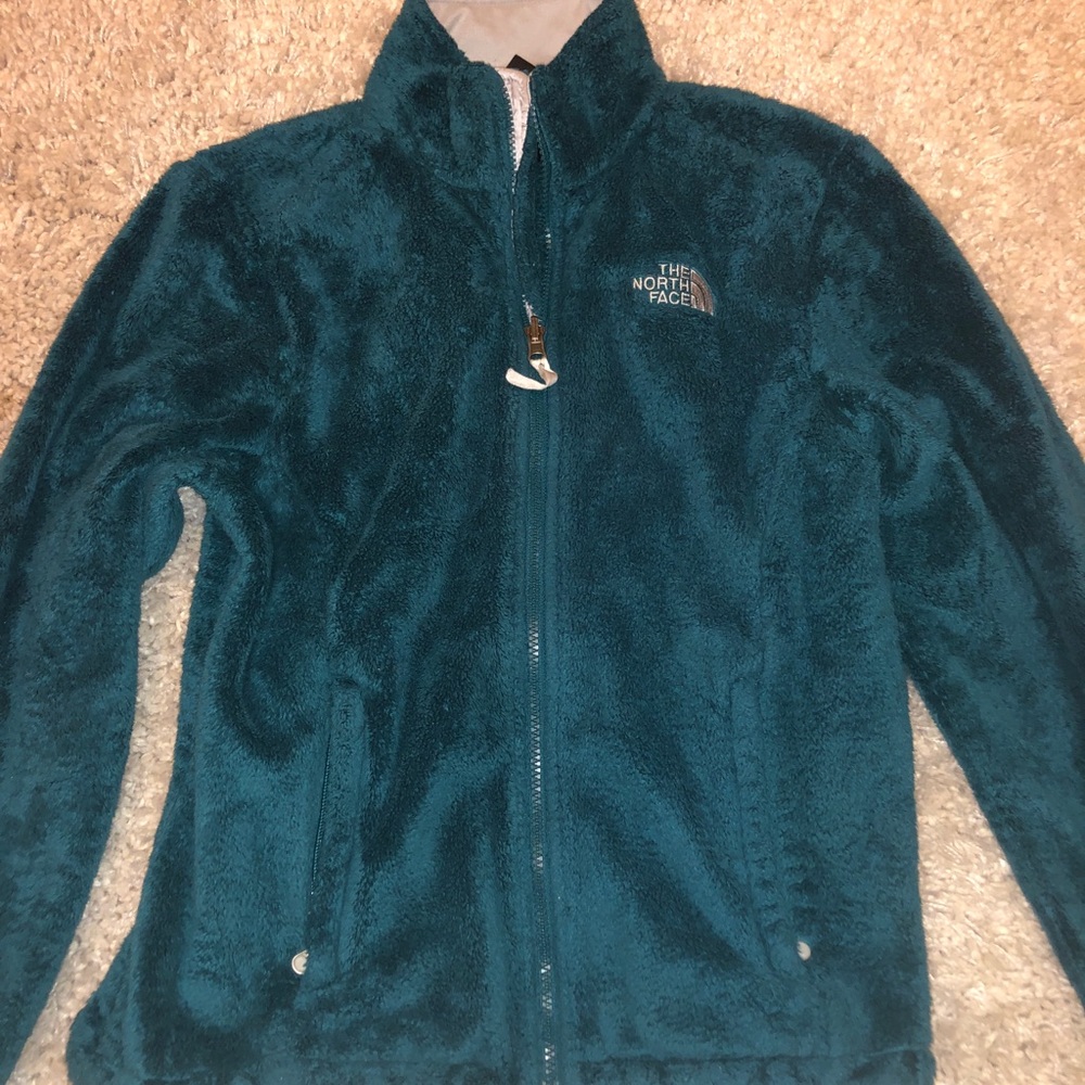 Fuzzy teal North Face zip-up